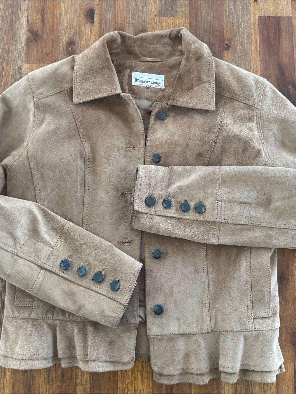 Vintage Elliott Lauren Genuine Suede Leather Ruffle Peplum Jacket